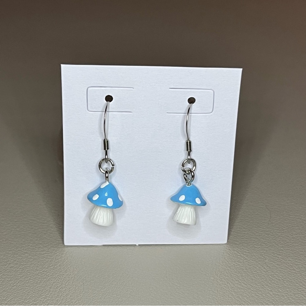 Mushroom Charm Earrings - Stainless Steel - Nickel Free
